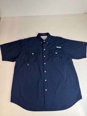 Columbia Button Up Men Medium Bahama PFG Omni Shade Pocket Utility Fish Shirt Ex